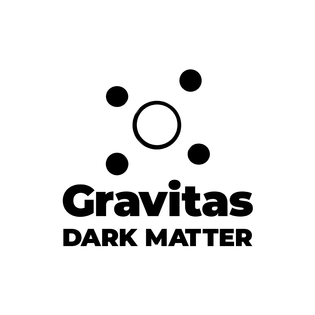 Gravitas Dark Matter logo on dark background.