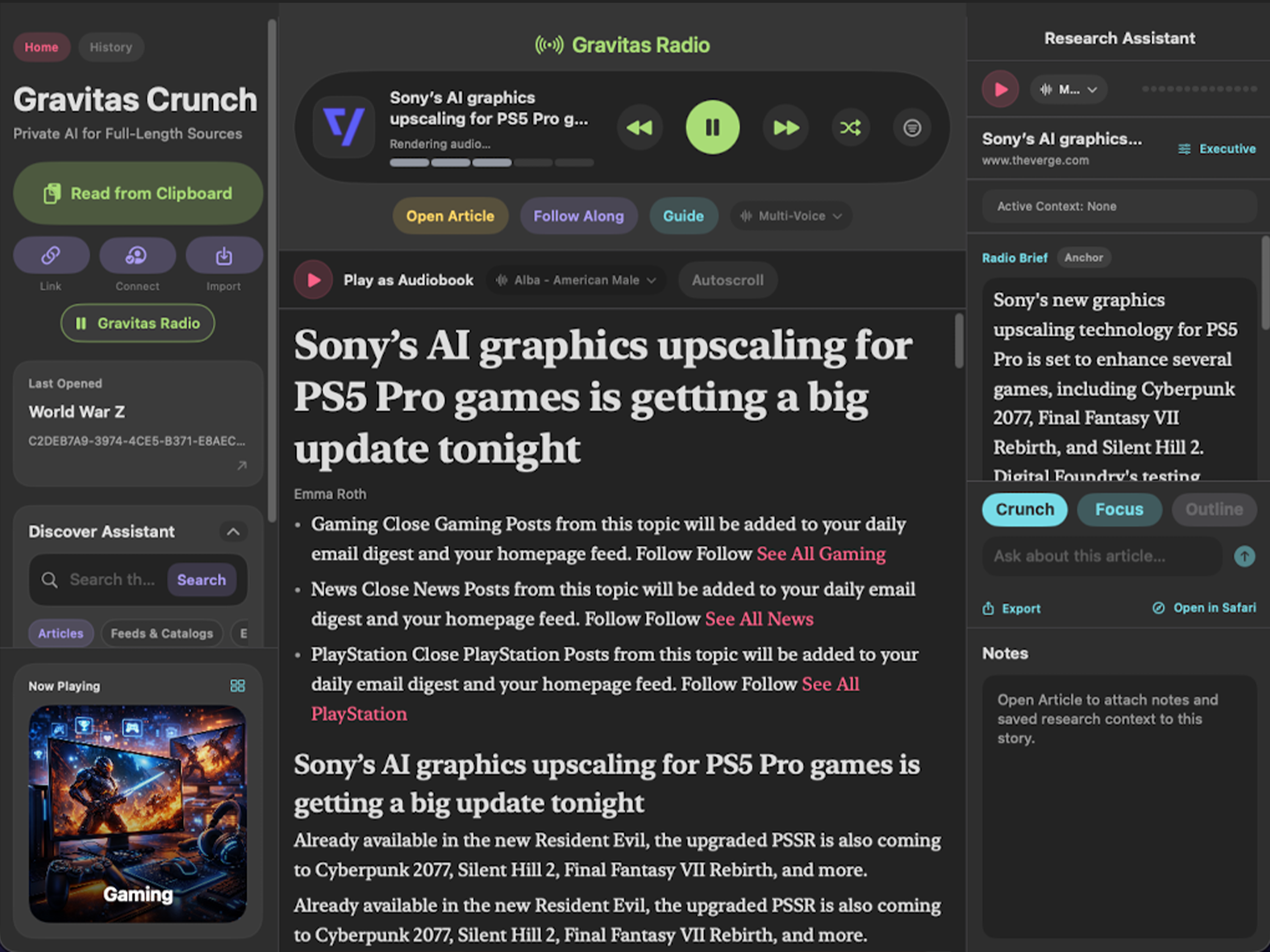 Gravitas Radio station player on iPad