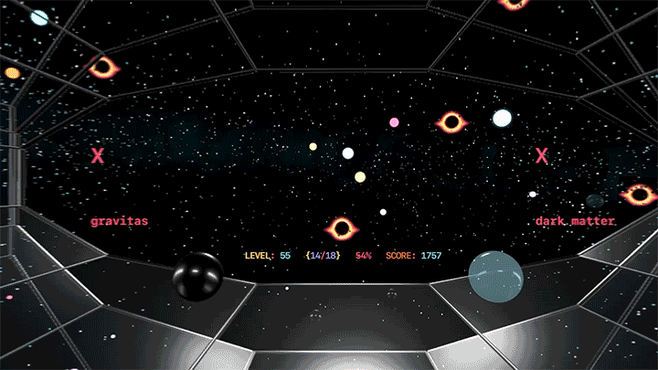 Black‑hole pull sequence with real‑time gravitational physics.