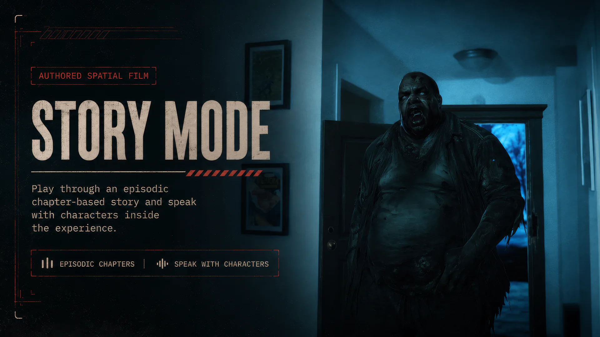 Promotional artwork showing Big Mike entering through a doorway with the heading Story Mode.